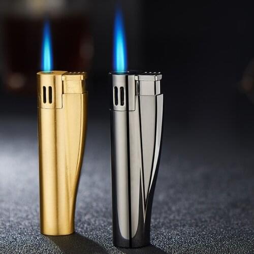 Portable Butane Gas Jet Lighters Windproof Straight Blue Flame Cigar Creative Metal Lighter Smoke Accesoires Gadgets For Men
