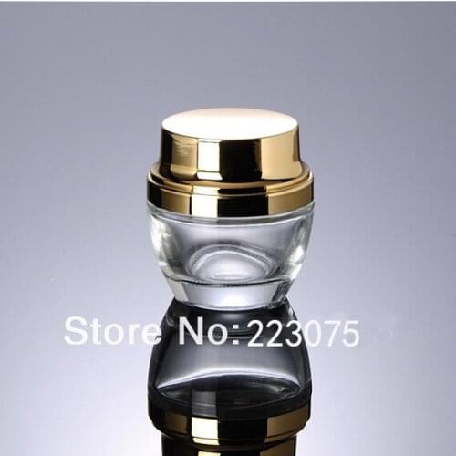 30G transparent glass cream jar with golden cap glass bottle Dispenser for Skin Care, Travel, 200pcs/lot