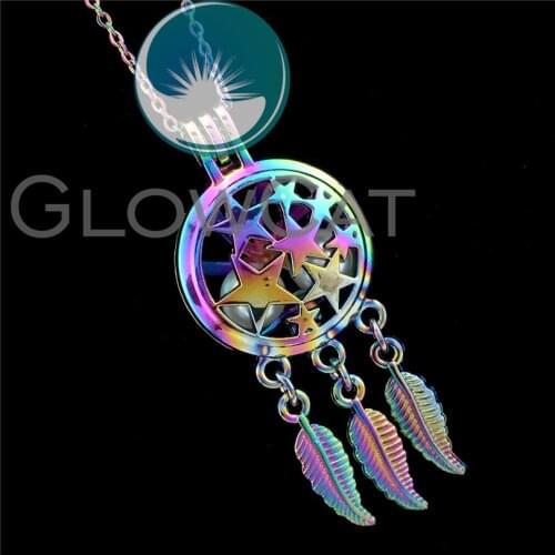 R-C730 Rainbow Dreamcatcher Star Sky Beads Cage Pendant Perfume Diffuser Aromatherapy Pearl Cage Locket Necklace Party Gift