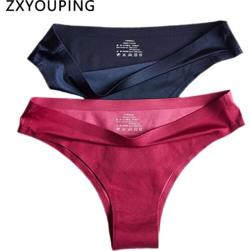 2Pcs/Lot Ice Silk Thong Seamless Panties Women Underwear Low Rise Solid Color Soft G String Female Lingerie Briefs Intimates
