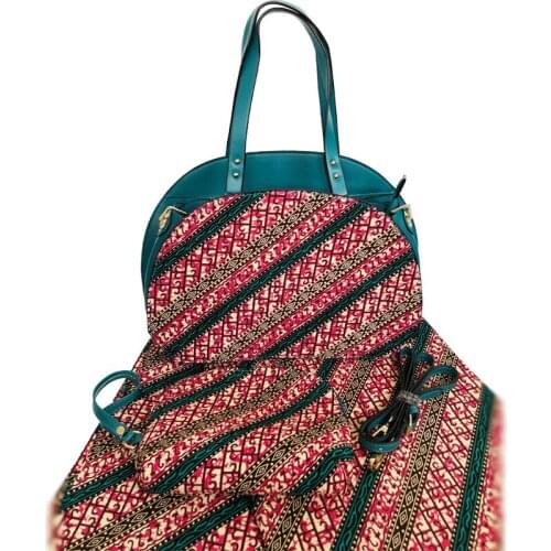 High Quality PU Leather With Fabric Made Shoulder Bag And Cotton Fabric To Match Newset Luxury Designer Ladies Wax Made Bag Set