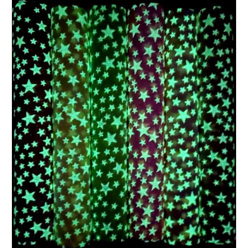 135x30cm Luminous Star Printed Glitter Soft Thin Faux Leather Fabric Roll/Sheet for Making Bag/Handbag/Decoration/Craft/Hair Bow