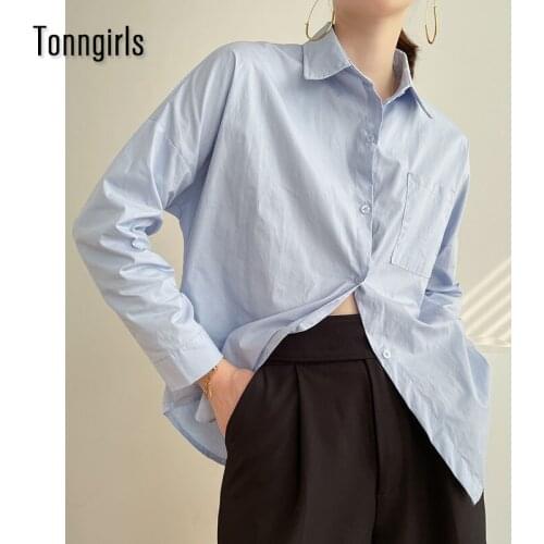 Tonngirls Solid Casual Shirts Office Lady Korean Style Blouse Women Turn-down Collar Long Sleeve 2021 Autunm Spring Female Tops