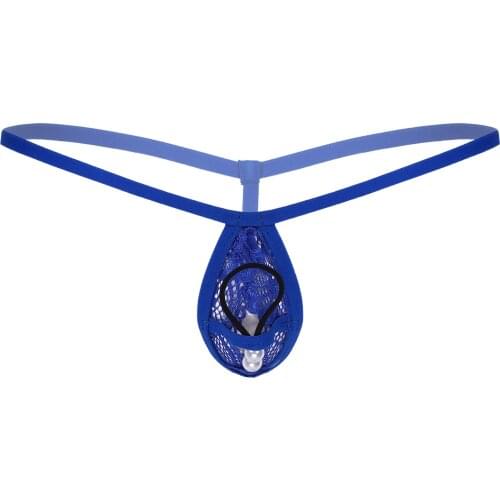 Mens Artificial Pearls Bead Decor Panties Low Rise Bulge Pouch T-back Thong Erotic Lingerie Underwear Elastic Waistband G-string