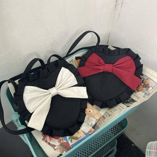 Japanese Crossbody Bag Harajuku Style Soft Girl Vintage Bow Canvas Bag JK Love Loli Cute One-Shoulder