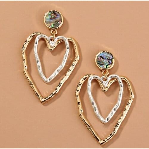 Abalone Shell Gold Layers Hearts Freshwater Pearl Beads Earrings Women Fashion Jewelry Drop Tassel Statement Earrings