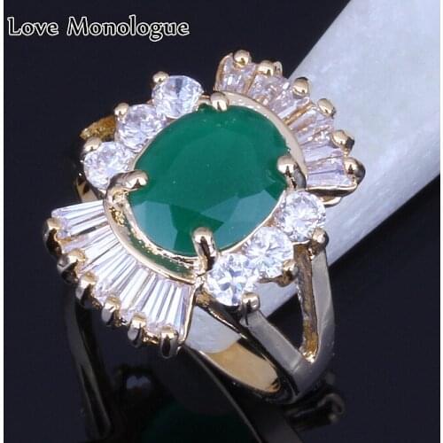 Love Monologue Wonderful Green imitation Emerald & White Cubic Zirconia Yellow Gold Color Rings For Women H0039 Fast Shipping