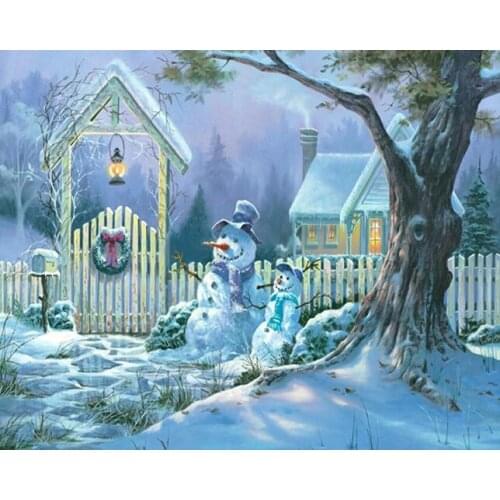 Scenic snow house cross stitch Oil painting girl 11/ 14ct /16/28/27CT cloth cotton thread embroidery DIY handmade