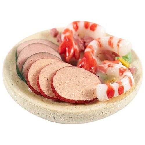 1:12 Seafood Salad On A Plate Dolls House Miniature Food Accessory (Color: Multicolored)