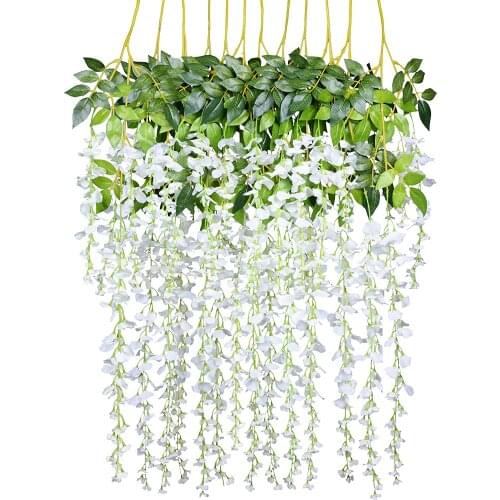 12 Packs Artificial Fake Wisteria Vine Ratta Hanging Garland Silk Flowers String Home Party Wedding Baby Shower Decoration
