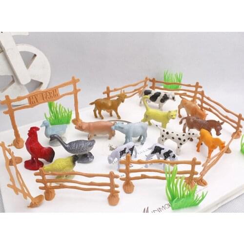 15pcs Zoo Farm House Model Action Figures Farmer Cow Hen Duck Poultry Animals Set Figurine Miniature Lovely Educational Kids Toy