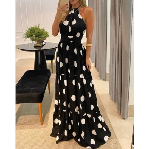 2021 Printed Dress with neck hanging and floor dragging sexy dress