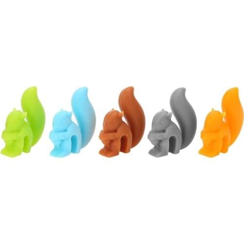 5pcs Cute Silicone Squirrel Tea Bag Hanging Tea Infuser Mug Cup Clip Label