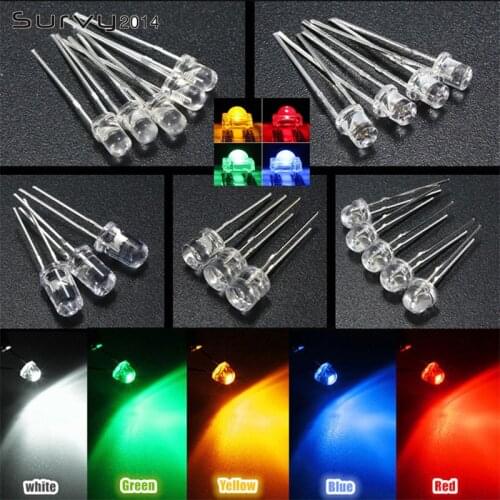 50PCS F10 LED 10mm Yellow/Blue/Green/Red/White Color Clear Wide Angle Light Lamp
