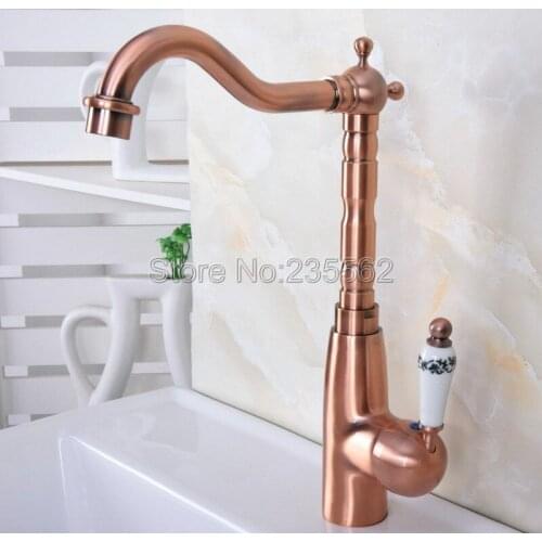 Antique Red Copper Swivel Kitchen Faucet 360 Swivel Basin Sink Mixer Tap Single Hole/Handle Tap Lnf635