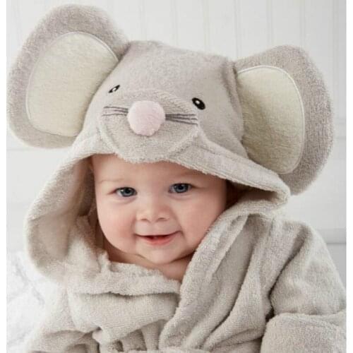 Baby Girls Cartoon Little Mouse Hooded Bathrobe Bathing Towel Robe Cute Winter Baby Clothing Sleepwear