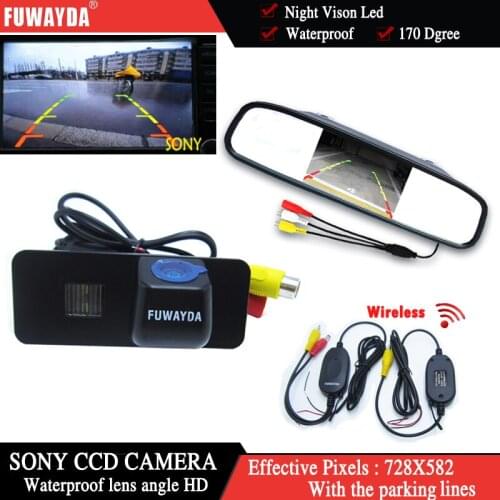 FUWAYDA Wireless Car Rear View Camera for VW Phaeton Scriocco Golf 4 5 6 MK4 MK5 EOS Lupo Beetle+4.3Inch rearview Mirror Monitor
