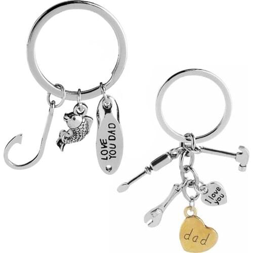Family Color Love Heart Dad Keyring Fish Hook Me Keychain For Father Fishing Key Chain Daddy Pendants Jewelry Gifts