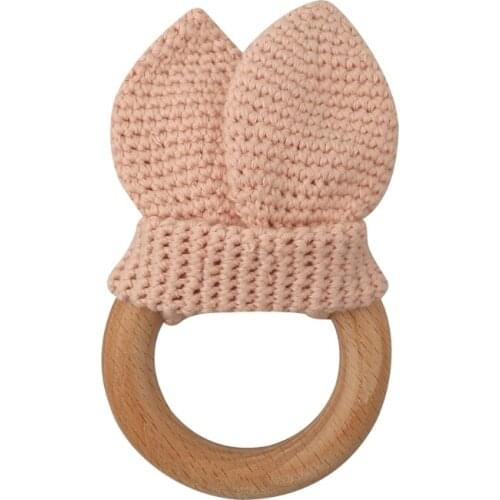 BPA Free Crochet Wooden Ring Baby Teether Cute Bunny Rattle Infant Teething Toy R7RB