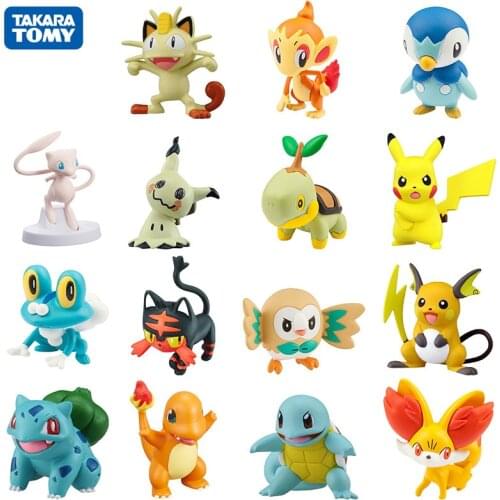 TAKARA TOMY Pokemon 4-6cm Charmander Popplio Litten Pikachu Rowlet Treecko Eevee Fennekin Greninja Anime Action Figure Dolls Toy