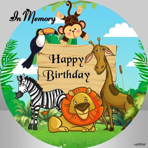 Safari Jungle Round Circle Backdrops For Photo Studio Forest Animals Lion Monkey Boys Birthday Party Photography Backgrounds