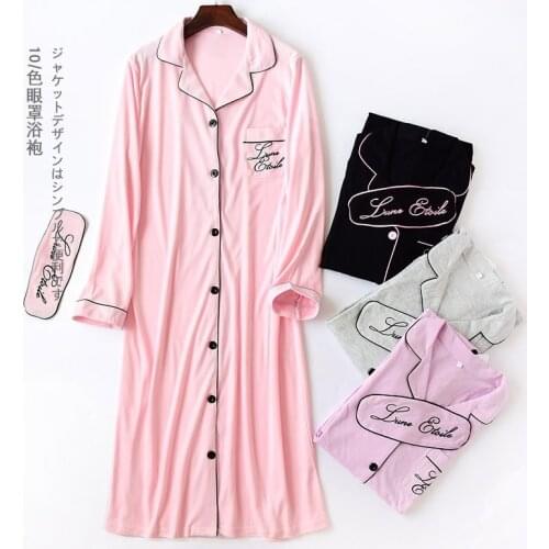 Autumn Womens Robes Sleepwear Cotton Long Nightgown Letter Embroidery Knitted Solid Dressing Gown Bathrobe Batas De Dormir Mujer