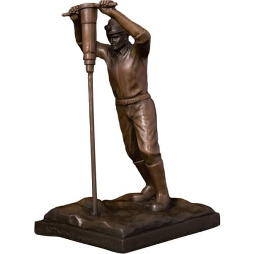 Ivorique DS-480 Modern Art Decor Bronze Labor worker statue Sculpture bronze Drilling worker man statue figurines For Collection