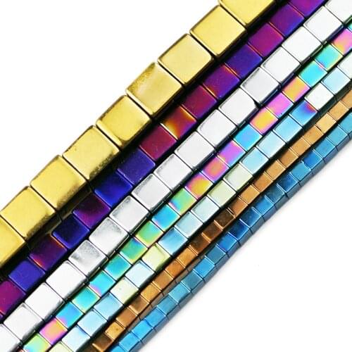 JHNBY Blue,Gold,Purple,Green,Square Shape Hematite 2/3/4/6MM Natural Stone Spacer Loose Beads For Jewelry Making DIY Accessories