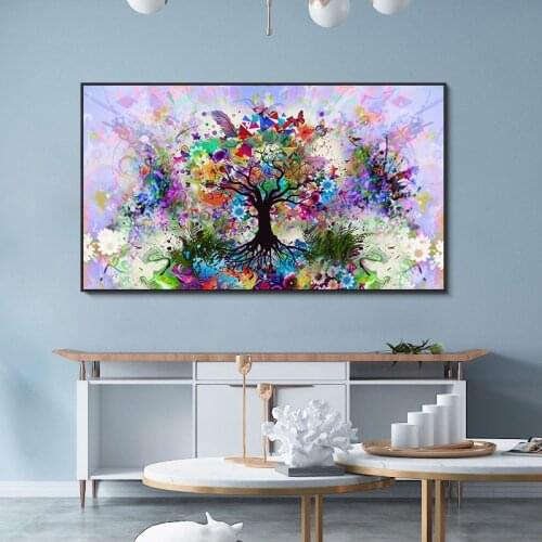 Watercolor Tree Painting on Canvas Abstract Colorful Flower Posters and Prints Modern Picture for Living Room Home Cuadros Decor