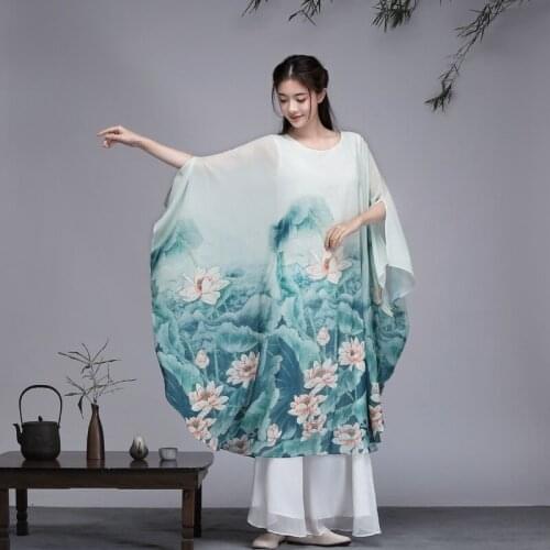 Chinese Style 2 Piece Sets Womens Outfits Red Cheongsam Robe And Wide Leg Pants Female Tang Suit Plus Size Two Piece Sets 11523