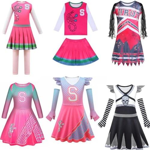 Halloween Cheerleader Cosplay Costume Kids Little Girl Addison Outfits Fancy Dress Zombie Clothes for Girls Dresses Outfits