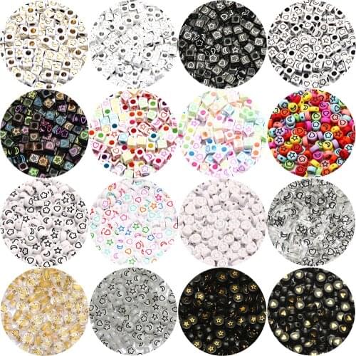 Round Flat Acrylic Spacer Beads Square Mixed Star Love Heart Beads For Jewelry Making Diy Handmade Bracelet Necklace
