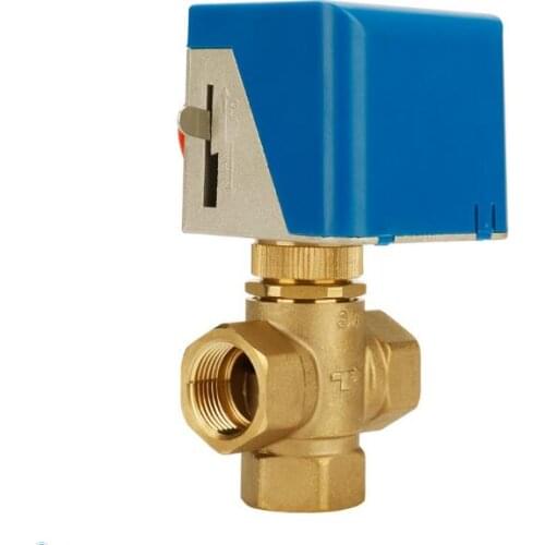 3 way Vertical type motor operation brass electric ball valve 16bar VA-7010 1/2" 3/4" 1" Fan coil valve AC220V