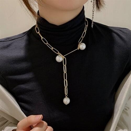 Statement Pearl Thick Chain Long Necklace For Women Personality Big Collares Hip Hop Jewelry