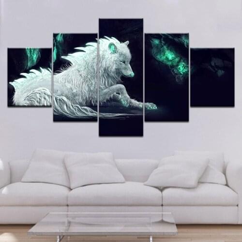 Canvas Art Print Modular Painting 5 Pieces Animal Wolf Poster Wall Picture For Living Room Decoration Kids Room Creative Framed