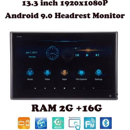 13.3 Inch Car Headrest Monitor Android 9.0 ISP Touch Screen 1920P Video Player WIFI USB SD HDMI Mirror Link & Cast Screen