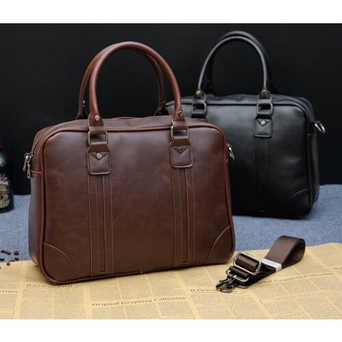 Men Handbags Shoulder Luggage Bag Korean Crossbody Bags New Retro Travel Crazy Horse PU Leather Briefcase Male