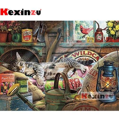 KEXINZU Full 5D DIY Square/Round Drill Diamond Painting"Cat home"handcraft work 3D Embroidery Cross Stitch Home Decor X44013