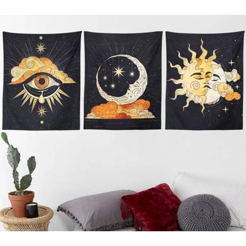 3Pcs Tarot Tapestry Wall Hanging Psychedelic Stars Printed Hand Made Sun and Moon Tapestries for Bedroom Living Room,Dorm Decor