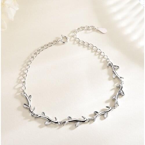 Real 925 Sterling Silver Branch Leaves Bracelet Minimalist Fine Jewelry For Women Engagement Party Cute Accessories Gifts