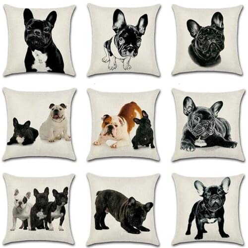 Cartoon Printed Pillow Case Cotton Linen Franch Bulldog Pillowcase Decorative Pillowcases Cover for car home