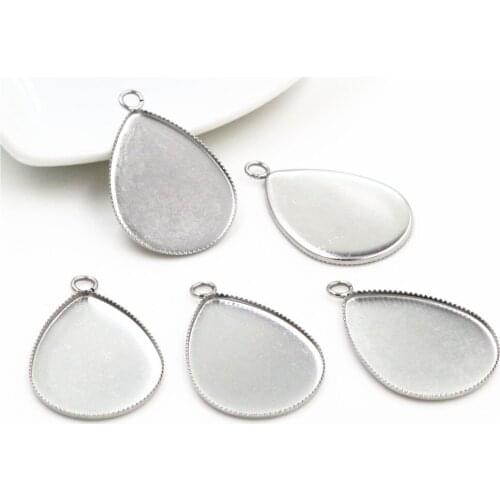 No Fade ) 10pcs 18x25mm Inner Size Stainless Steel Material Simple Style Cabochon Base Cameo Setting Pendant Tray (C3-42)