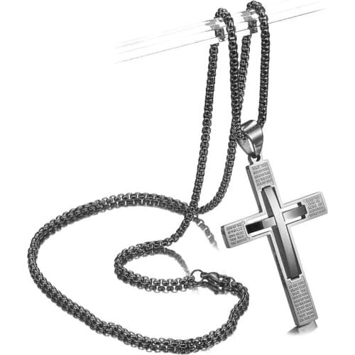 Never Fade Stainless Steel Top Grade Runes Christian Cross Pendant Biker Mens Womens Necklace Jewelry With Free Box Link Chain