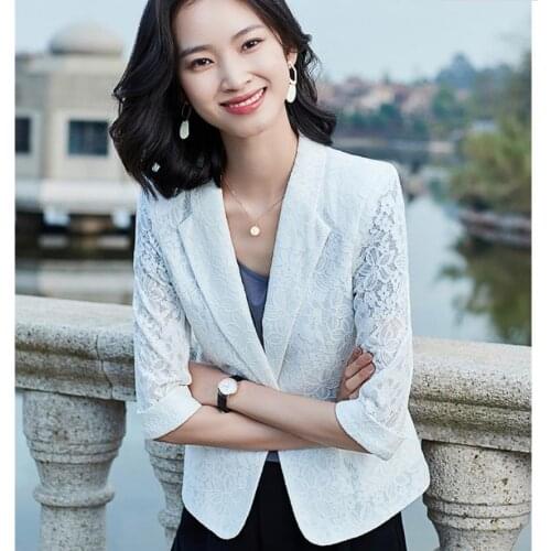 2021 Summer New Lace Women Blazers And Jackets Office Lady Notched Plus Size 3xl Outerwear Ladies Clothes Fashionable Elegant