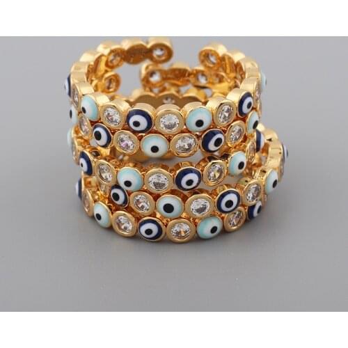 New Style Open Bohemian Rainbow Evil Eye Rhinestone Filled Gold Rings for Women Vintage Midi Mens Ring on Finger Devil Jewelry