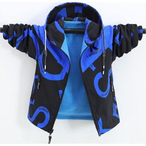 Autumn 3-13Yrs Boys' Jacket 2021 Childrens Outwear Spring Hooded Print Zipper Double-sided Wear Plush Coat For Kids Windbreaker