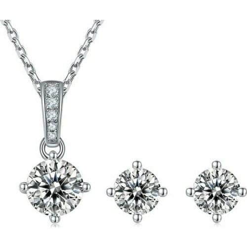 OTIY Luxry Sterling Silver White Gold Round VVS Moissanite WomenNecklace Earrings Wedding Engagement Diamond Jewelry Set