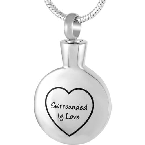 IJD9301 Stainless Steel I Am Here Watching Over You Circle Heart Necklace Memorial for Ashes Urn Keepsake Pendant Jewelry
