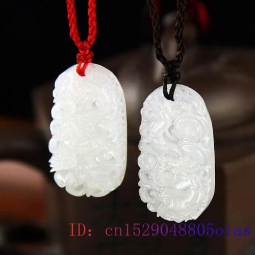 Jade Dragon Phoenix Pendant Gifts Jadeite Women Chinese Men Fashion Jewelry Amulet White Carved Necklace Charm Natural