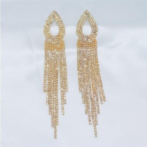 Luxury Shining Crystal Drop Tassel Earrings Gold Silver Color Square Rhinestone Dangle Earrings for Women Wedding Party Jewelry